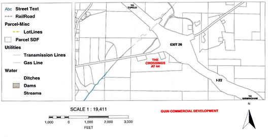 Line map of Guin, Alabama's I-22 Property